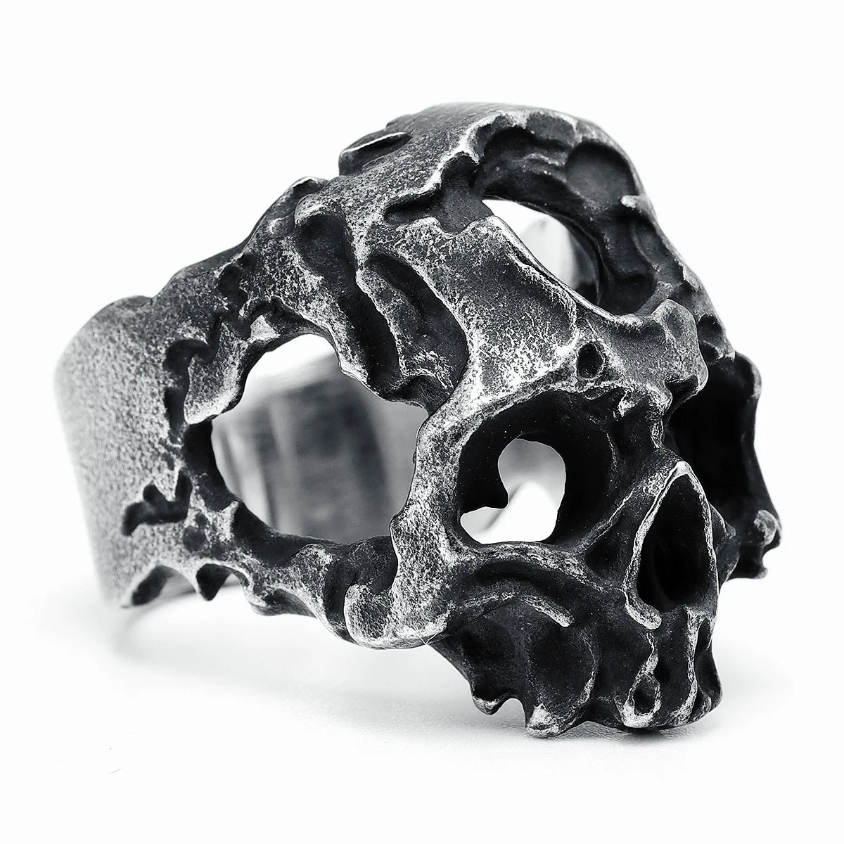 Hollow Skull Men Ring 316L Stainless Steel Weathering Cranium Rock HipHop Party for Biker Rider Male Boyfriend Jewelry Best Gift