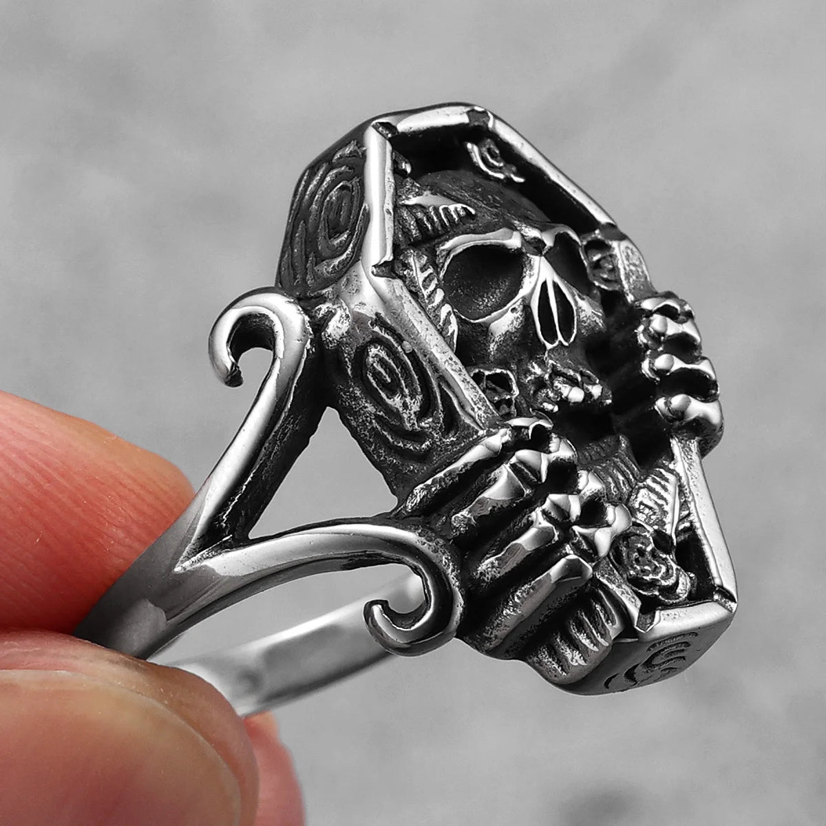 Mummy Skull Coffin Men Rings Stainless Steel Women Jewelry Punk Retro New In Rock Fashion Accessories Gift Wholesale Dropshiping