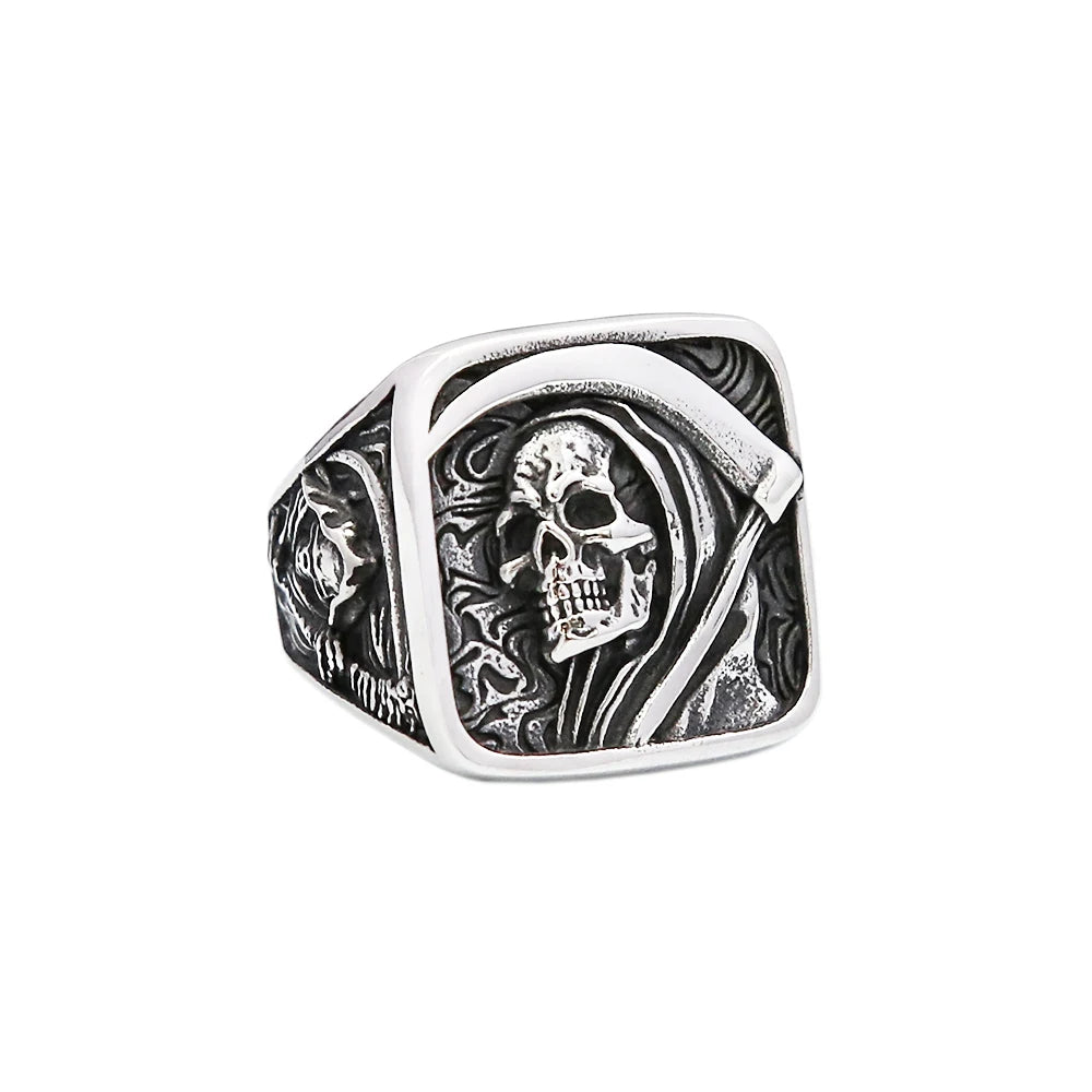 Vintage Stainless Steel Death Sickle Skull Rings For Men Punk Hip Hop Domineering Skull Ring Party Biker Jewelry Gifts Wholesale