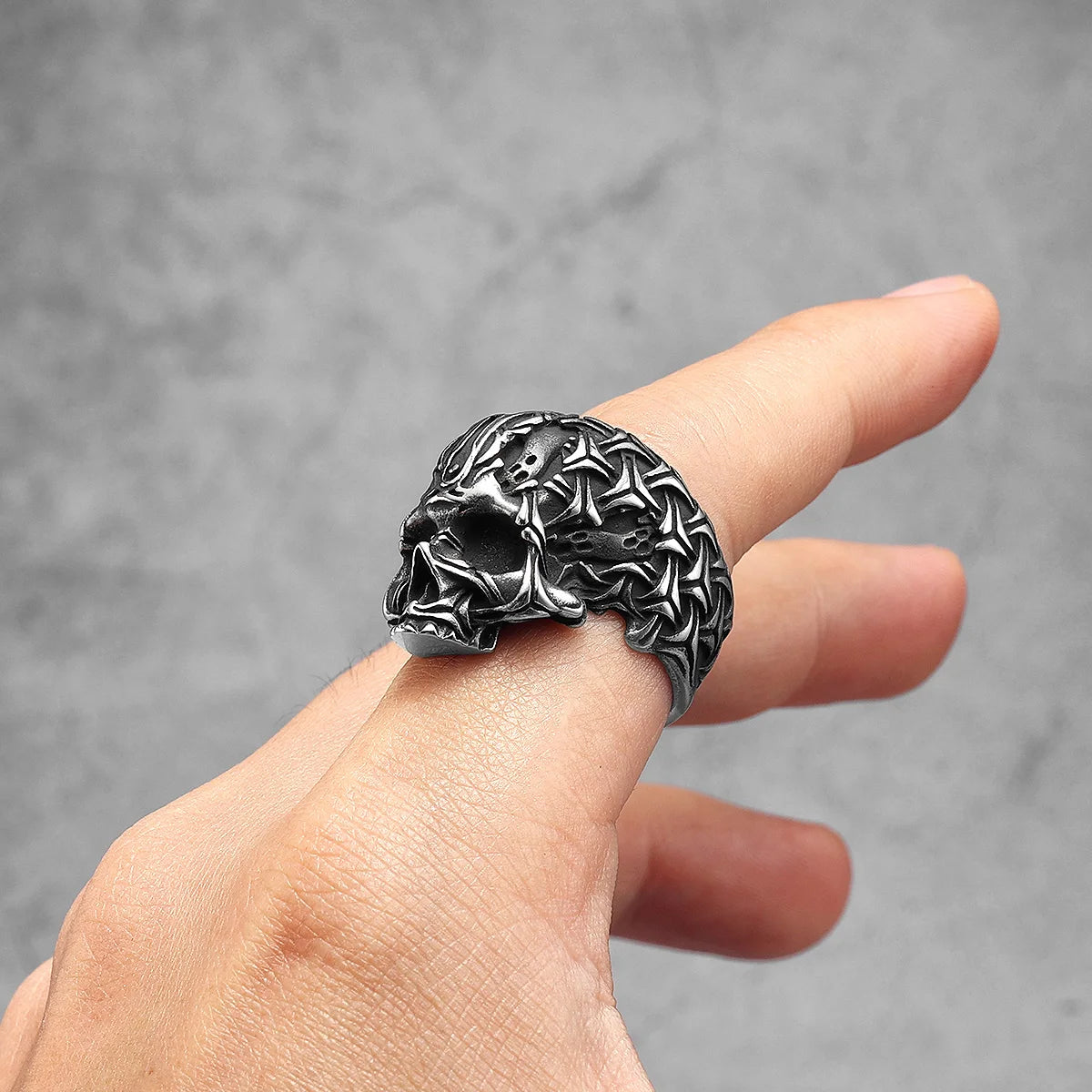 Weave Skull Men Rings Stainless Steel Women Jewelry Punk Rock Vintage Black Gothic Aesthetic Fashion Accessories Gift Wholesale