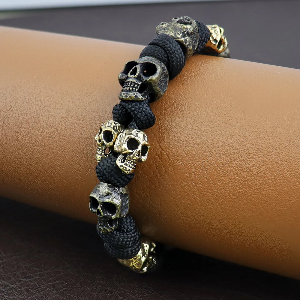 Retro Men's Skull Handmade Bracelet Gothic Skeleton Adjustable Woven Bangle Punk Motorcycle Amulet Jewelry Accessories Wholesale