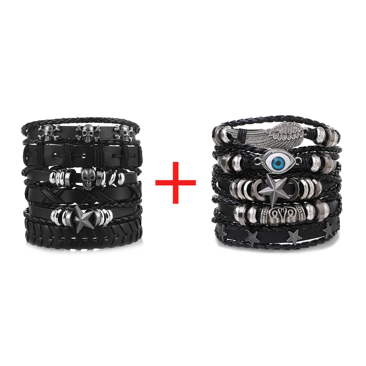 1 Fashion Bracelet Viking Bracelet For Men Hand Bracelets Woven Skull Hand Jewelry Adjustable Leather Set Bracelet For Leather