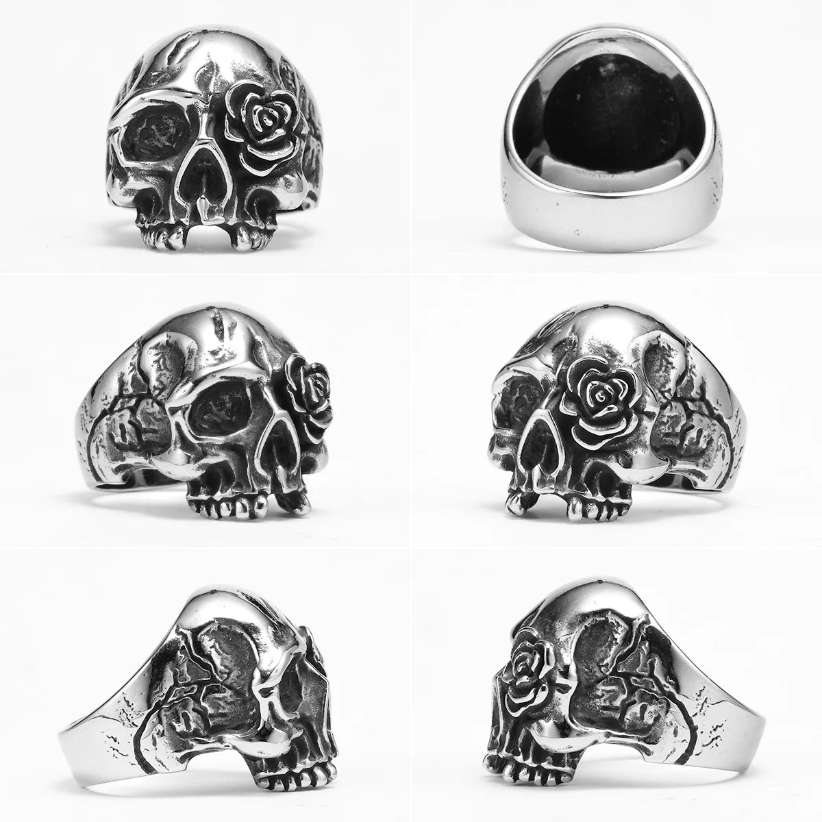 Rose Skull Stainless Steel Men Rings Punk New In For Male Women Fashion Jewelry Creativity Gift Wholesale Dropshiping