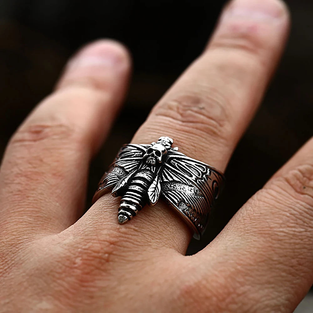 Gothic Fashion Butterfly Skull Rings For Men Women Stainless Steel Punk Vintage Moth Ring Biker Animal Jewelry Gift Dropshipping