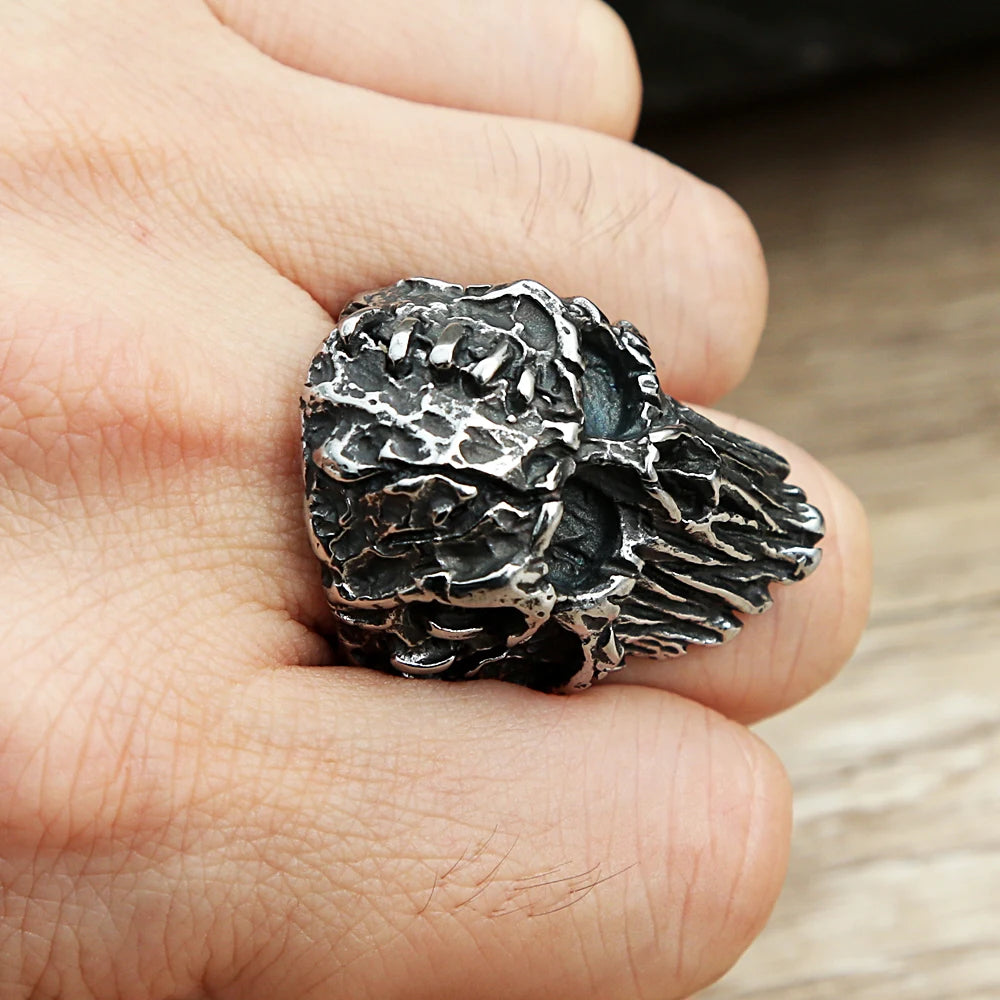 Gothic Vintage Black Devil Skull Rings Steampunk Stainless Steel Skull Ring Men's Hiphop Motorcycle Rock Biker Jewelry Wholesale