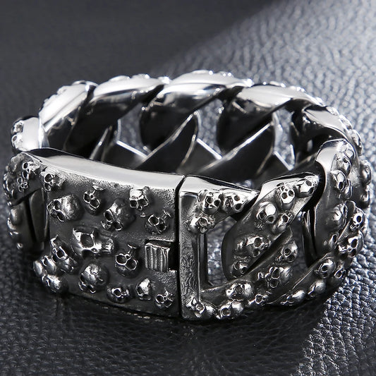 Gothic Skull Head Curb Chain Bracelets for Men Steampunk Bikers Skeleton Jewelry Massive Stainless Steel Men's Bracelet Dropship