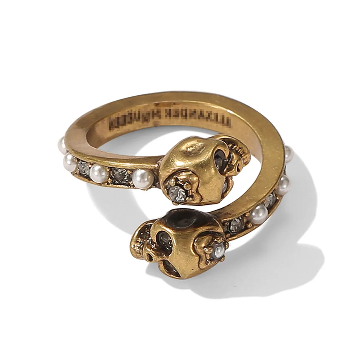 Fashion Crystal Pearl Heart Skull Open Ring Hip Hop Hipster Copper Gold Plated Ring