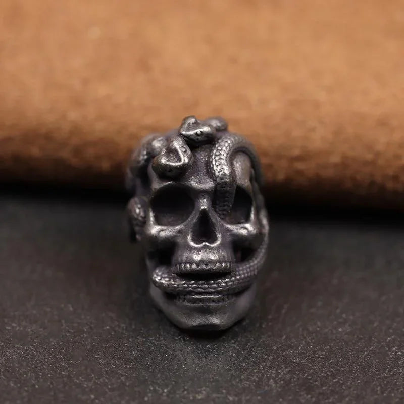 Double Snake Skull Head Brass Knife Bead EDC Outdoor DIY Paracord Accessories Woven Lanyard Pendant Jewelry Punk Bracelet Charms