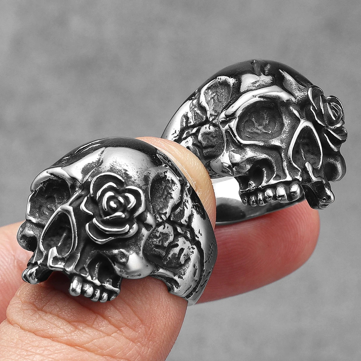 Rose Skull Stainless Steel Men Rings Punk New In For Male Women Fashion Jewelry Creativity Gift Wholesale Dropshiping