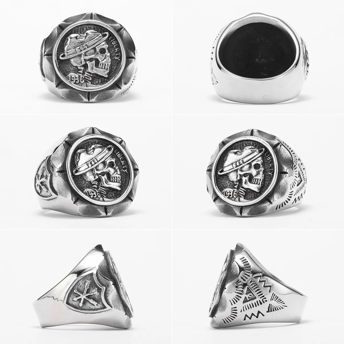 1936 Retro Stylish Skull Men Rings Stainless Steel Women Jewelry Punk Retro New In Rock Fashion Accessories Gift Wholesale