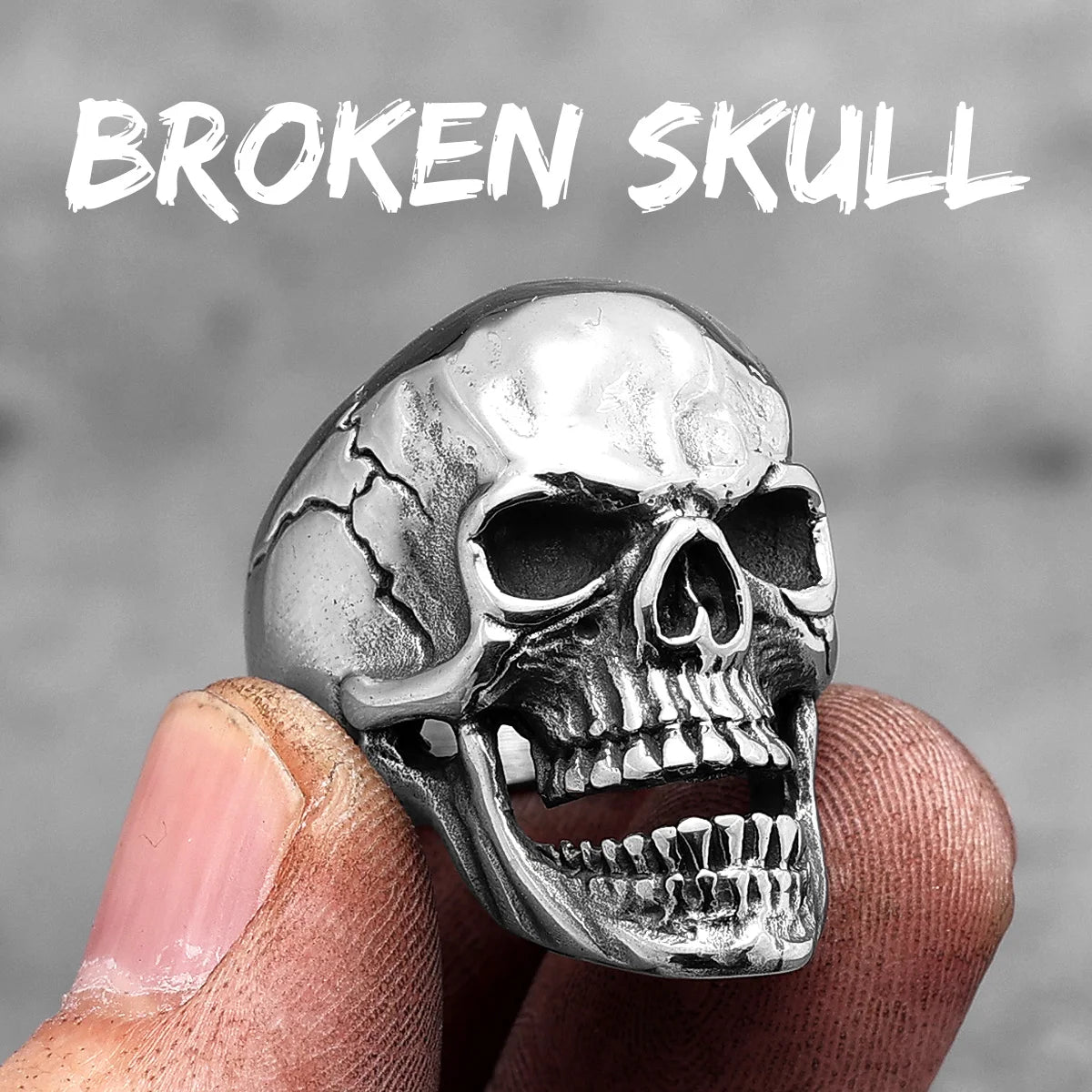 Vintage Broken Skull Stainless Steel Mens Rings Punk Gothic Stylish for Male Boyfriend Biker Jewelry Creativity Gift Wholesale