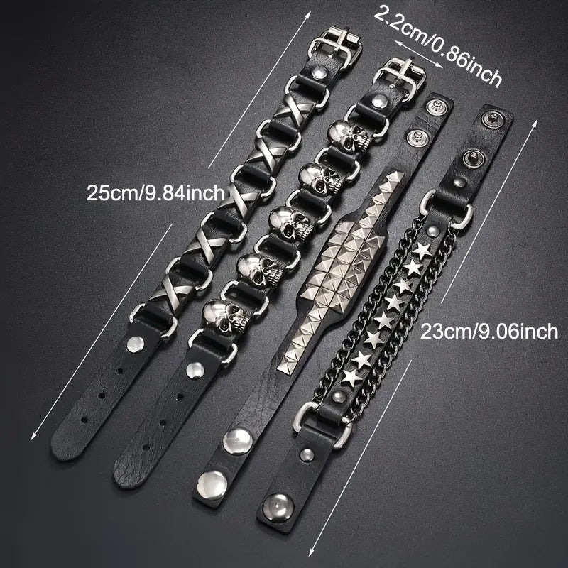 Punk Studded Hip-Hop Fashion Skull Faux Leather Bracelet Suitable for Everyday Wear, Festive Parties, Stylish Accessory Or Gift