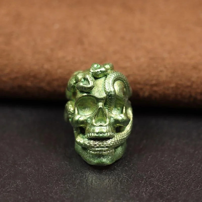 Double Snake Skull Head Brass Knife Bead EDC Outdoor DIY Paracord Accessories Woven Lanyard Pendant Jewelry Punk Bracelet Charms