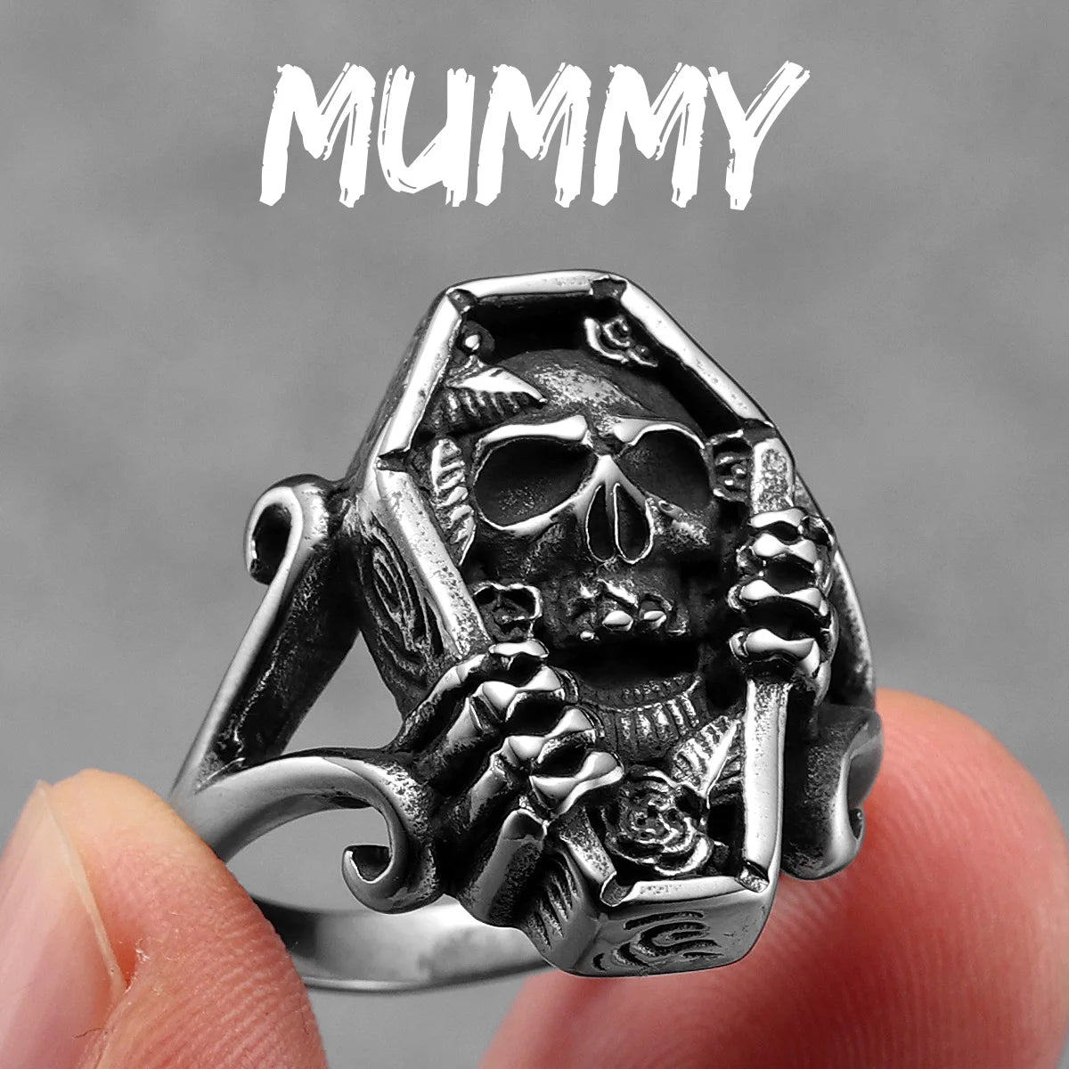 Mummy Skull Coffin Men Rings Stainless Steel Women Jewelry Punk Retro New In Rock Fashion Accessories Gift Wholesale Dropshiping