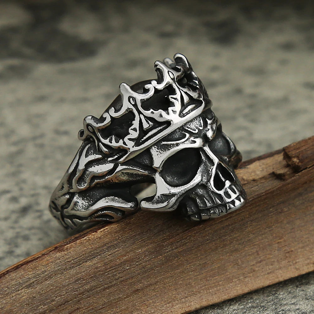 Gothic Vintage Stainless Steel Crown Skull Ring For Men Boys Punk Skull Rings Hip Hop Biker Mens Fashion Jewelry Gift Wholesale