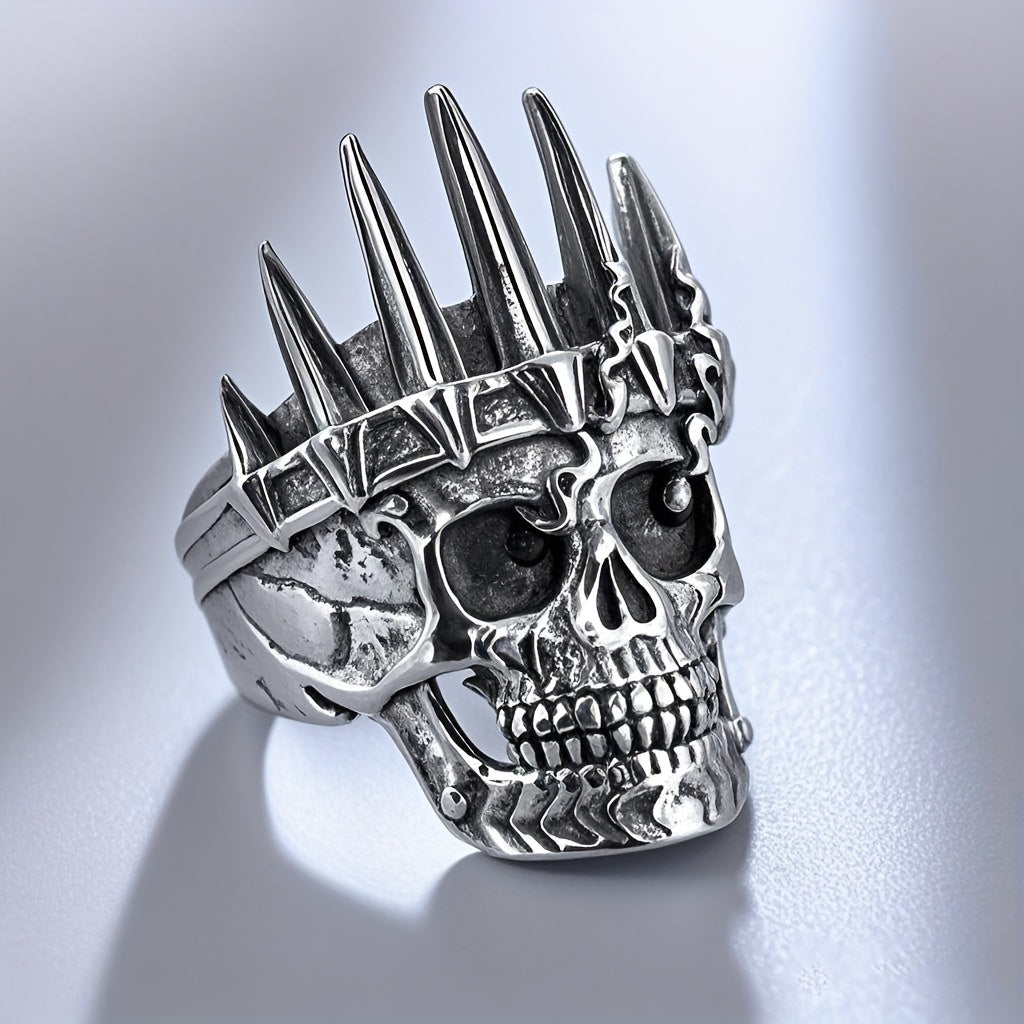 1pc Of Classic European And American Style Ring, Stainless Steel Men'S Ring With Crown And Skull, Domineering And Personality Must-have Ring For Trendy Men The First Choice For Holiday Gifts.