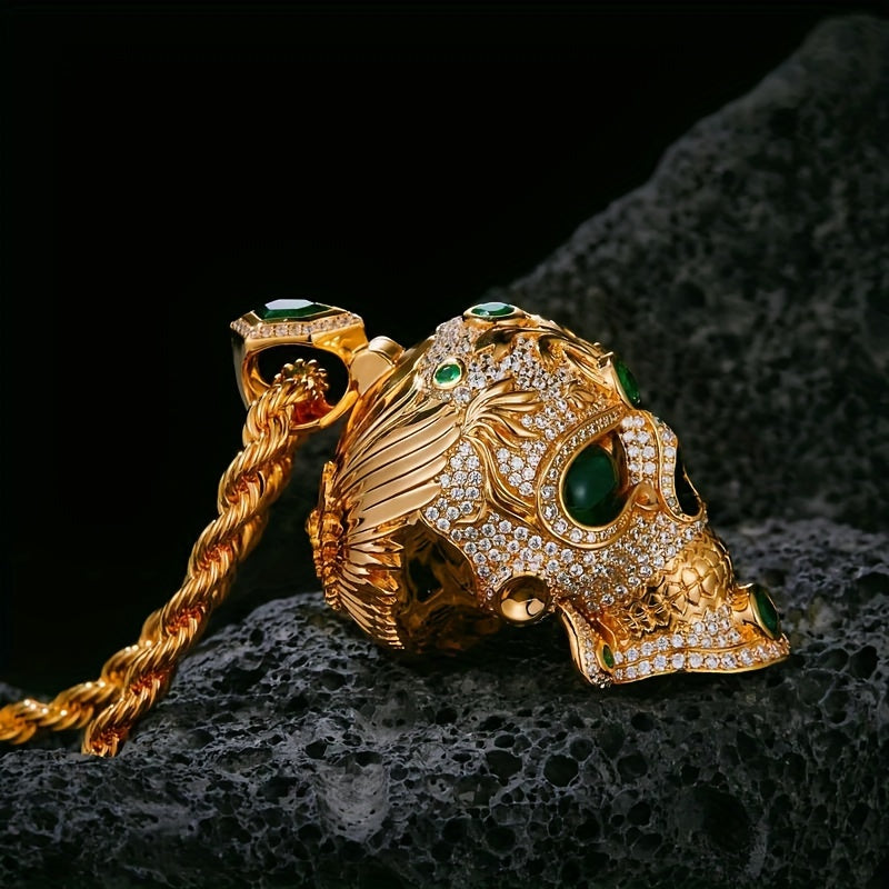 Gothic Synthetic Green Treasure Eye Skull Pendant Necklace Is A Fashionable Accessory Suitable for Both Men And Women. It Can Be Worn As A Matching Set And Makes for A Perfect Birthday, Anniversary, Or Halloween Romantic Gift