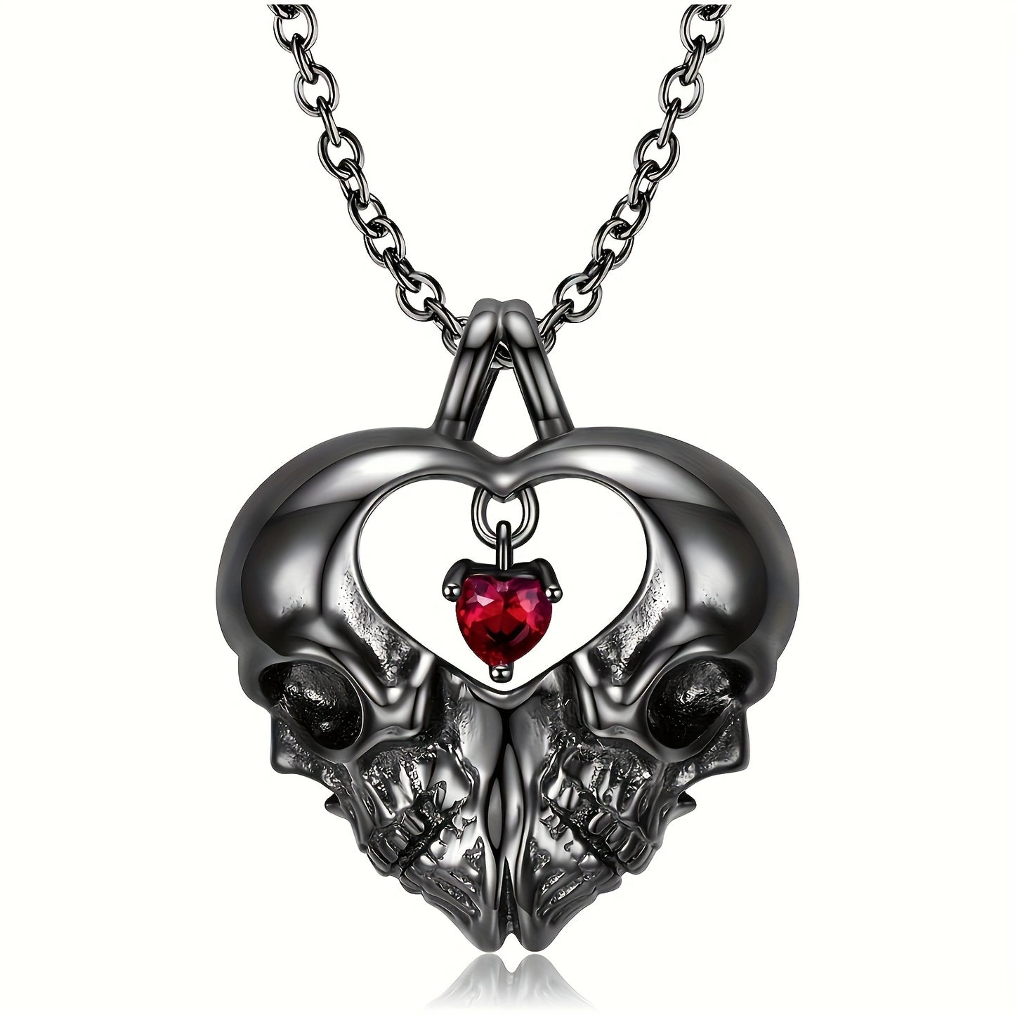 Fashion Halloween Double Skull Pendant Necklace, Heart Necklace Birthday Gift Halloween Gift Anniversary Gift Holiday Party Gift