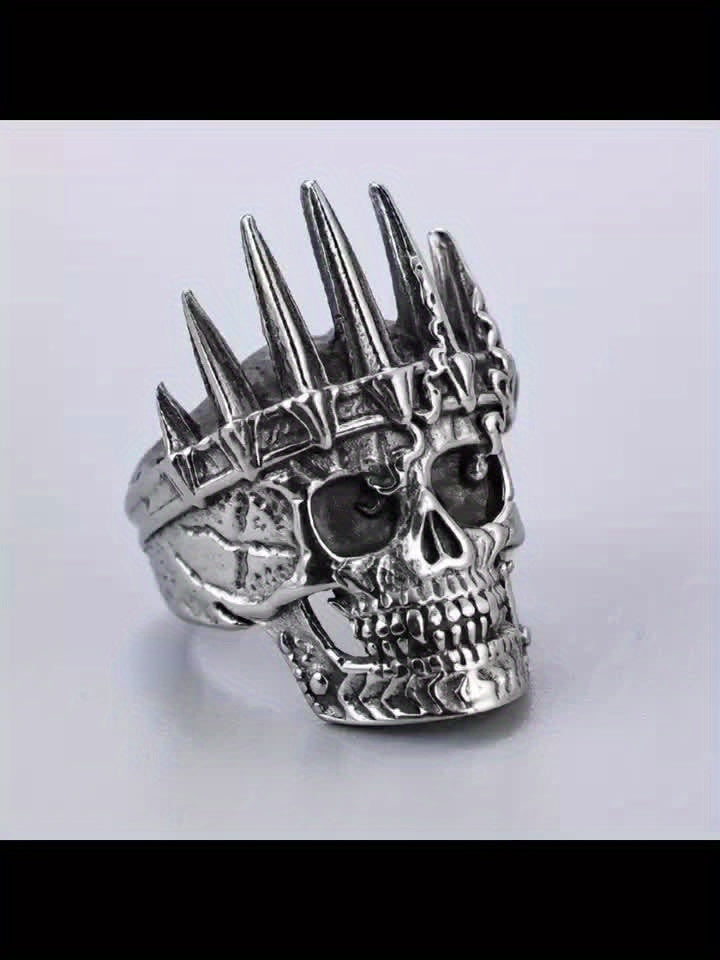 1pc Of Classic European And American Style Ring, Stainless Steel Men'S Ring With Crown And Skull, Domineering And Personality Must-have Ring For Trendy Men The First Choice For Holiday Gifts.