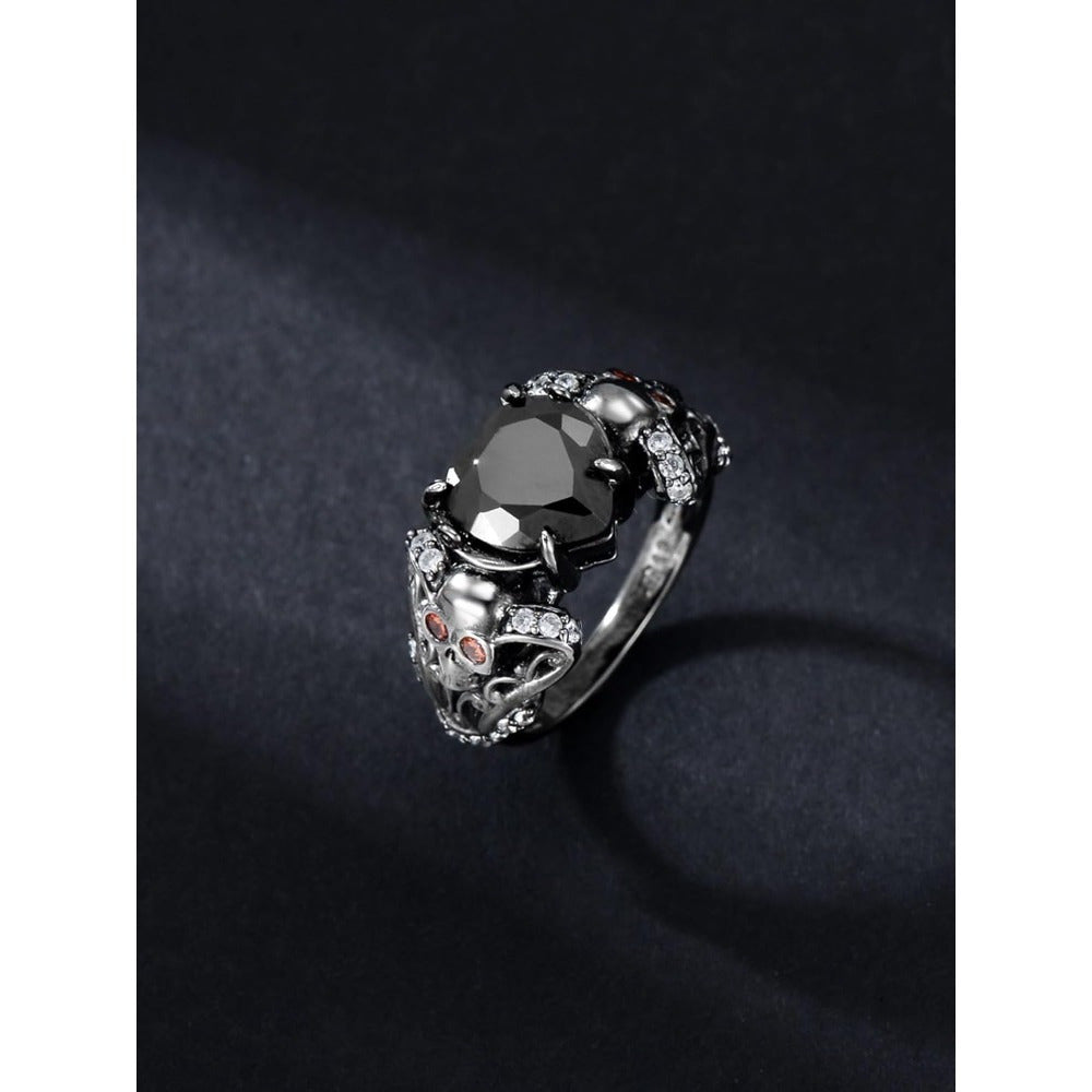 1pc Gothic Punk Skull Ring with Synthetic Zirconia, 925 Sterling Silver Adjustable Band, Halloween Bat and Spider Design Jewelry for Women and Men, All-Season Party Accessory