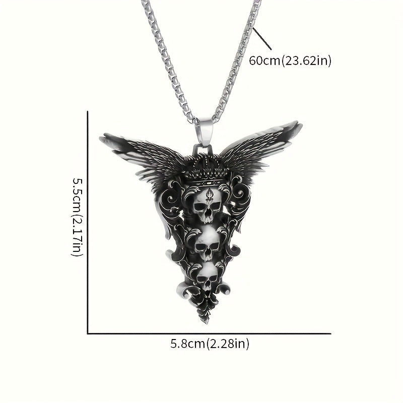 Retro Gothic Style Skull Wings Pendant Necklace, Stylish Dark Style Halloween Decorations, Men'S Motorcycle Accessories Party Jewelry Gifts