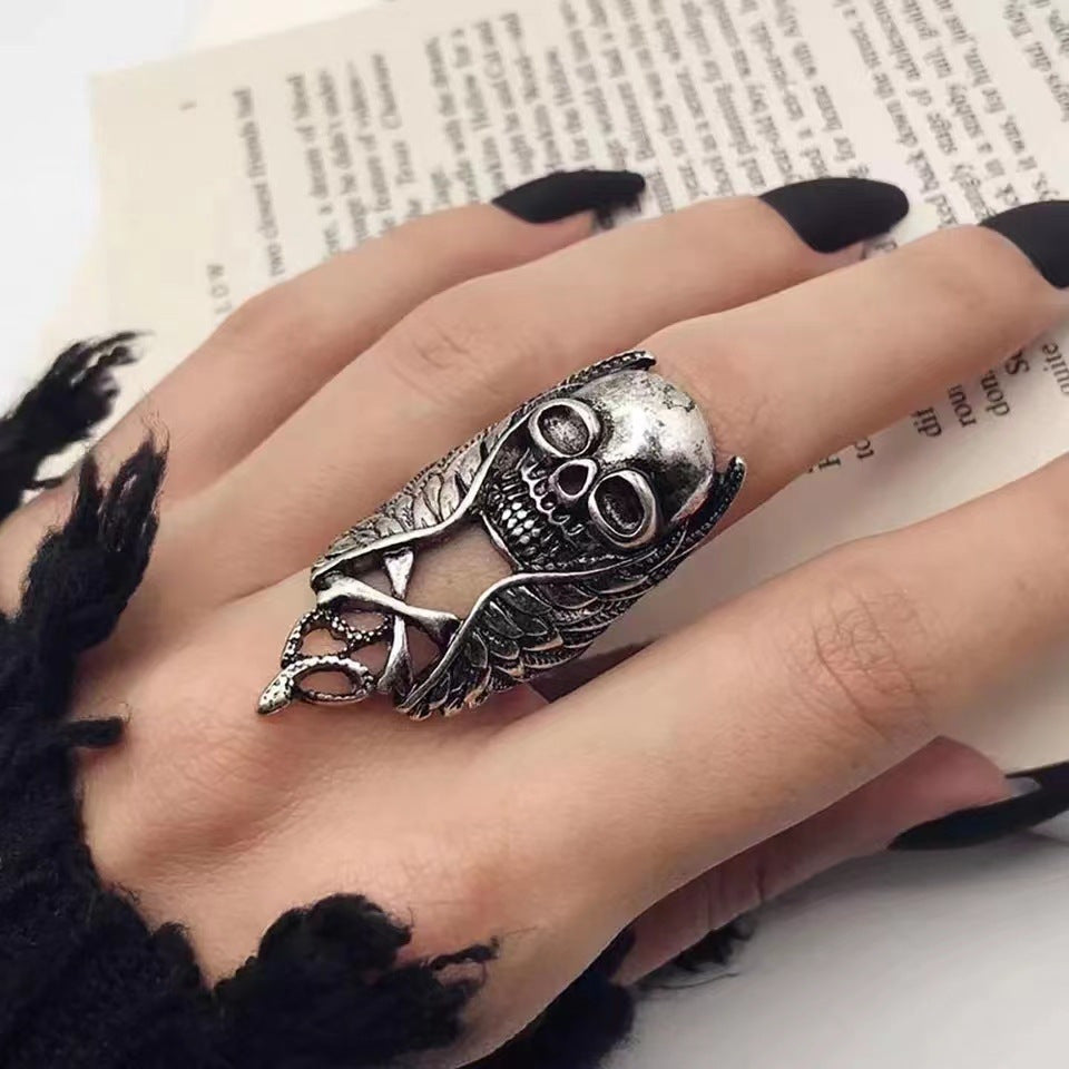 Skull Ring Vintage Punk Style Skull Feather Ring Rock Hip-hop Ring Birthday Gift For Women