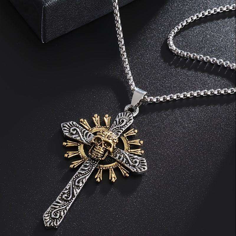 A Punk Style Skull Crossbones Pendant Necklace, Amulet Accessory Jewelry Gift for Men And Women, Easter Celebration Gift!