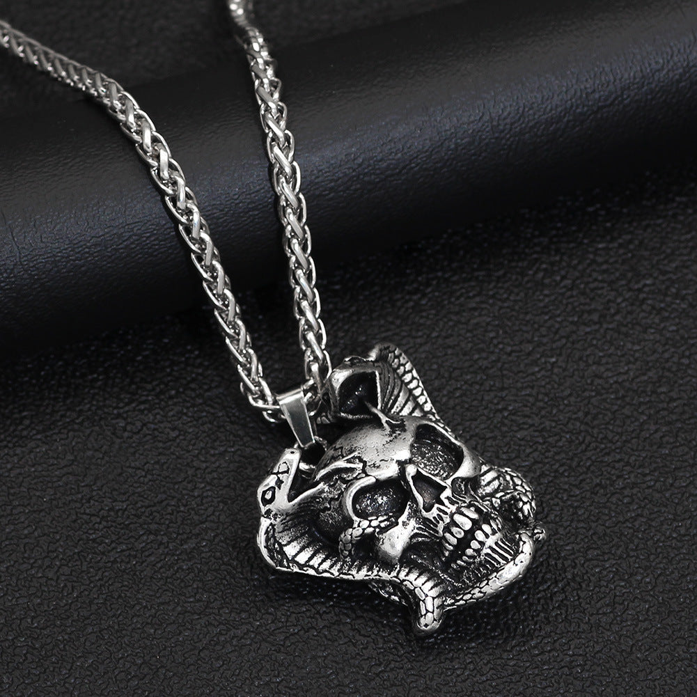 Trendy Hot Sale Double Snake Skull Pendant Necklace Popular Jewelry Retro Men's Necklace