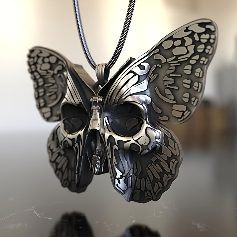 Butterfly with Skull Necklace, Punk Retro Gothic Butterfly with Skull Necklace Nature & Gothic Style Enthusiasts