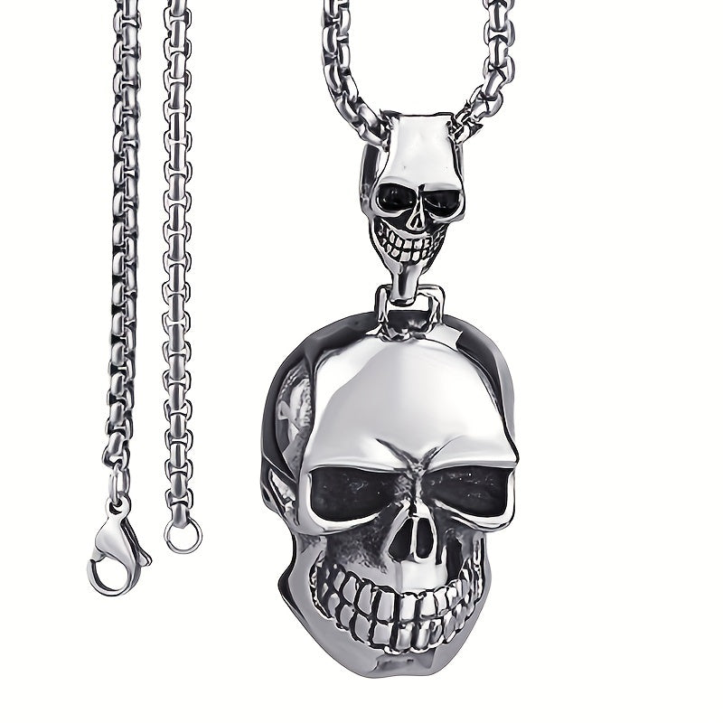 1pc New Fashion Men'S Vintage Gothic Big Ghost Skull Pendant Necklace Punk Rock Party Jewelry Clothing Accessories