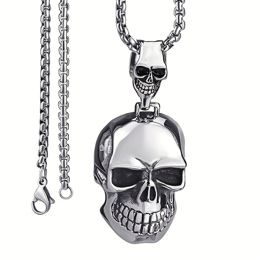 1pc New Fashion Men'S Vintage Gothic Big Ghost Skull Pendant Necklace Punk Rock Party Jewelry Clothing Accessories