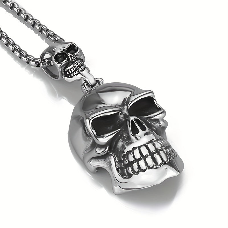1pc New Fashion Men'S Vintage Gothic Big Ghost Skull Pendant Necklace Punk Rock Party Jewelry Clothing Accessories