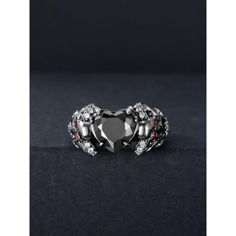 1pc Gothic Punk Skull Ring with Synthetic Zirconia, 925 Sterling Silver Adjustable Band, Halloween Bat and Spider Design Jewelry for Women and Men, All-Season Party Accessory
