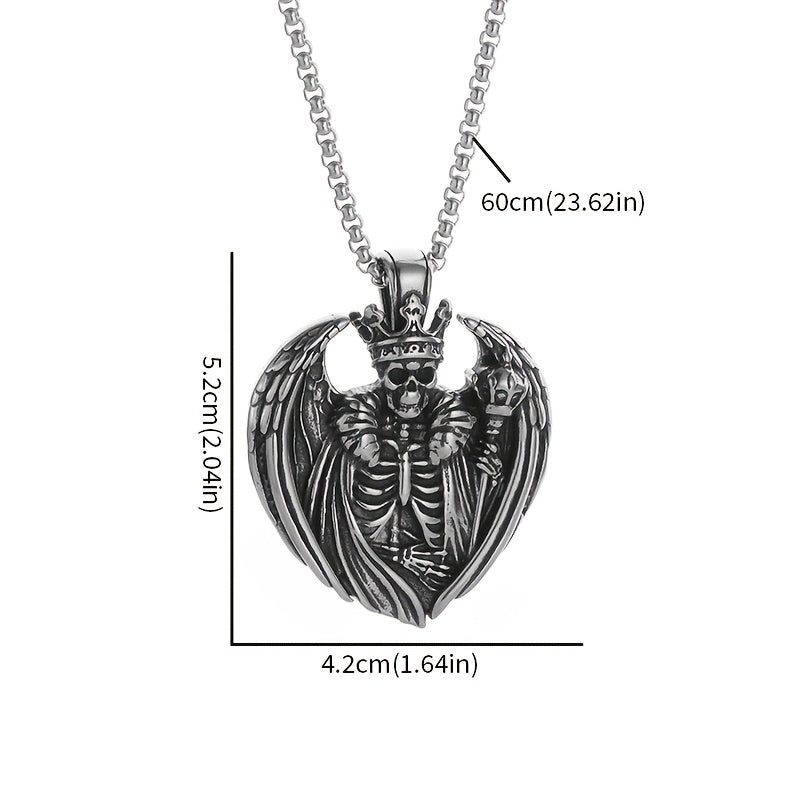 Men's Hip Hop Punk Crown Skull Pendant - 316L Stainless Steel, Antique Silvery Finish