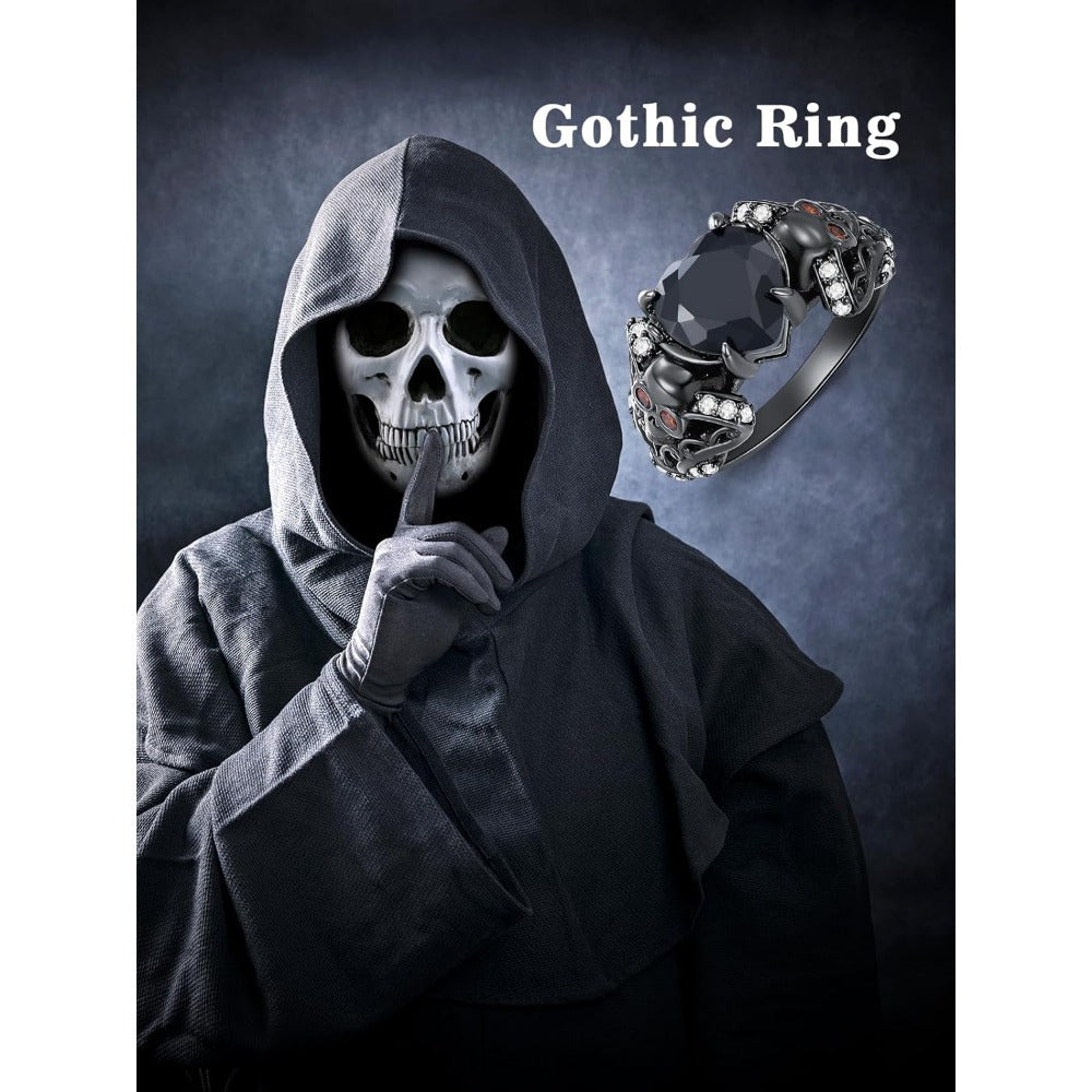 1pc Gothic Punk Skull Ring with Synthetic Zirconia, 925 Sterling Silver Adjustable Band, Halloween Bat and Spider Design Jewelry for Women and Men, All-Season Party Accessory