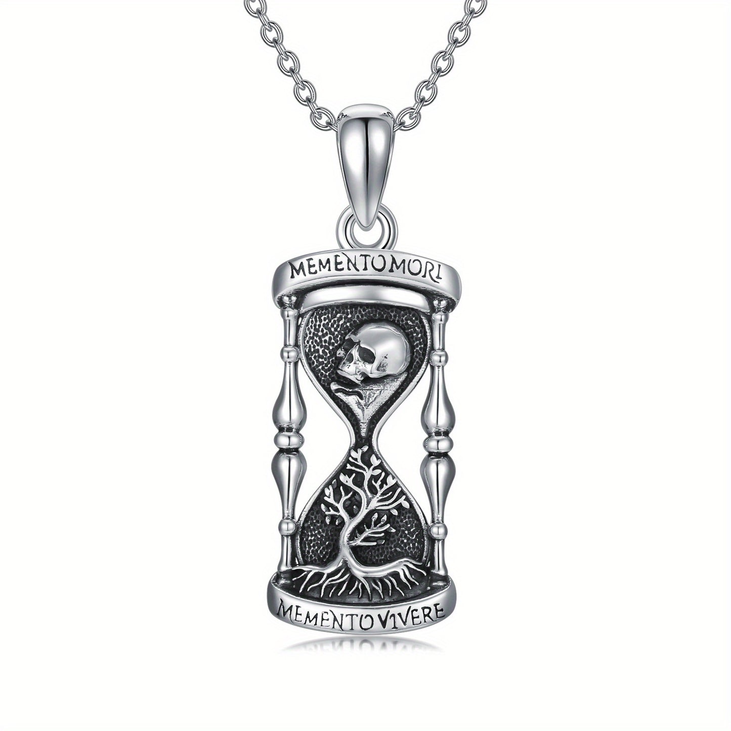 Tree of Life Timer Necklace 925 Sterling Silver Memento Mori Necklace with Skull Pendant and Timer Jewelry for Women & Men