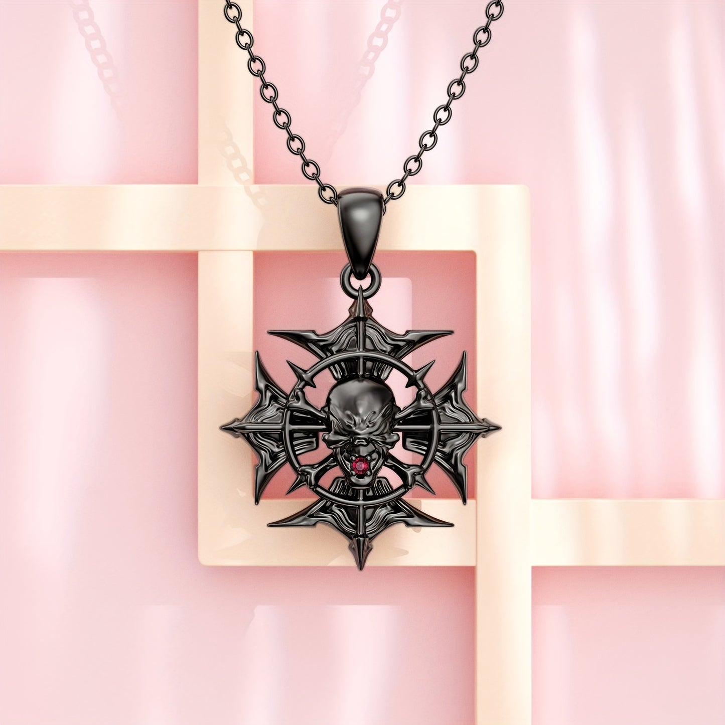 Halloween Skull Necklace For Women Sterling Silver Gothic Skeleton Necklace Black Natural Garnet Halloween Pendant Halloween Skull Jewelry Christmas Gift Mothers Day