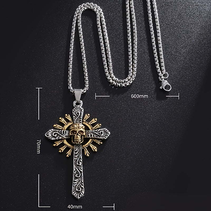 A Punk Style Skull Crossbones Pendant Necklace, Amulet Accessory Jewelry Gift for Men And Women, Easter Celebration Gift!
