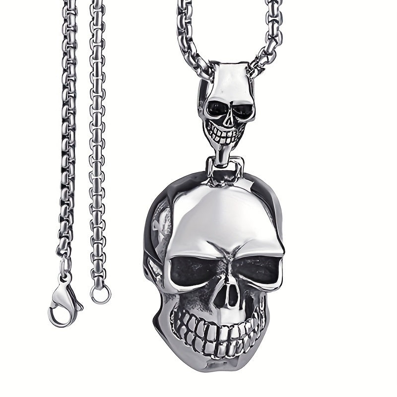 1pc New Fashion Men'S Vintage Gothic Big Ghost Skull Pendant Necklace Punk Rock Party Jewelry Clothing Accessories