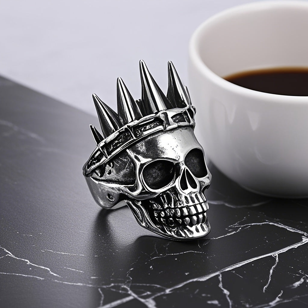 1pc Of Classic European And American Style Ring, Stainless Steel Men'S Ring With Crown And Skull, Domineering And Personality Must-have Ring For Trendy Men The First Choice For Holiday Gifts.