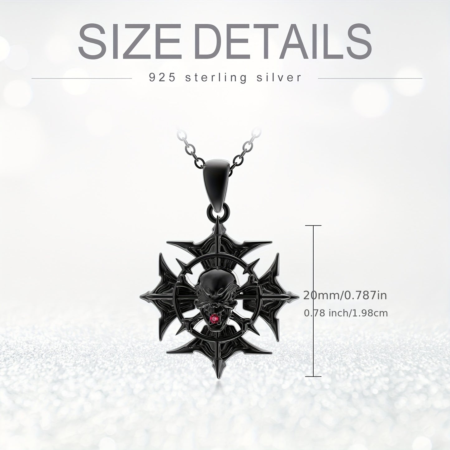 Halloween Skull Necklace For Women Sterling Silver Gothic Skeleton Necklace Black Natural Garnet Halloween Pendant Halloween Skull Jewelry Christmas Gift Mothers Day