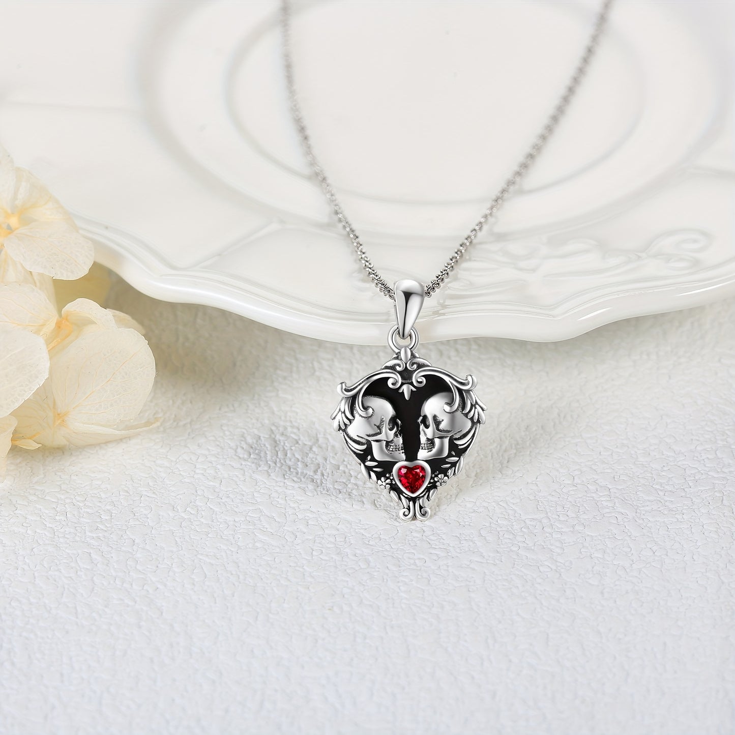 Gothic Skull Necklaces 925 Sterling Silver Gothic Jewelry For Women Black Heart Necklaces Witch Heart Necklaces Y2K Gifts For Women