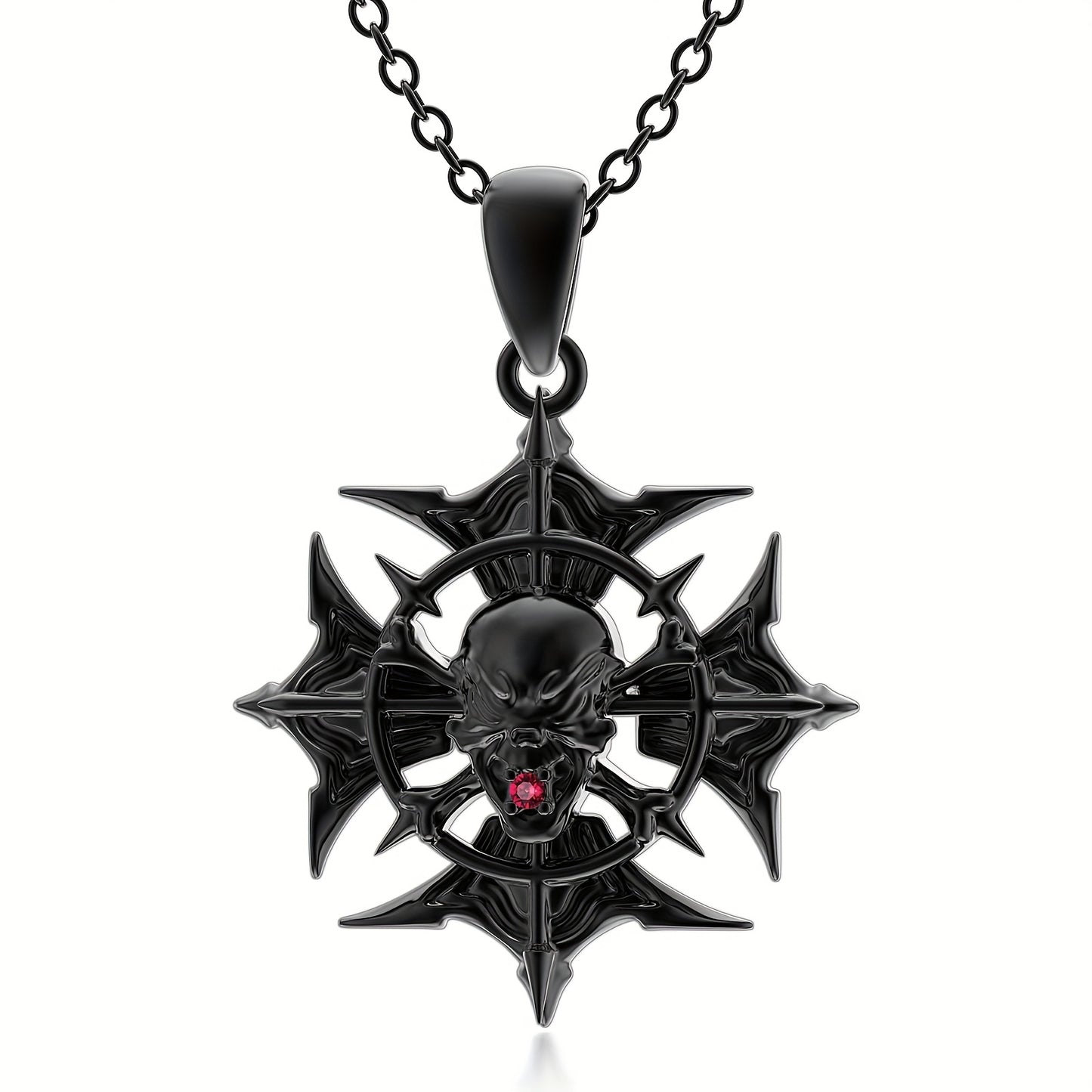 Halloween Skull Necklace For Women Sterling Silver Gothic Skeleton Necklace Black Natural Garnet Halloween Pendant Halloween Skull Jewelry Christmas Gift Mothers Day
