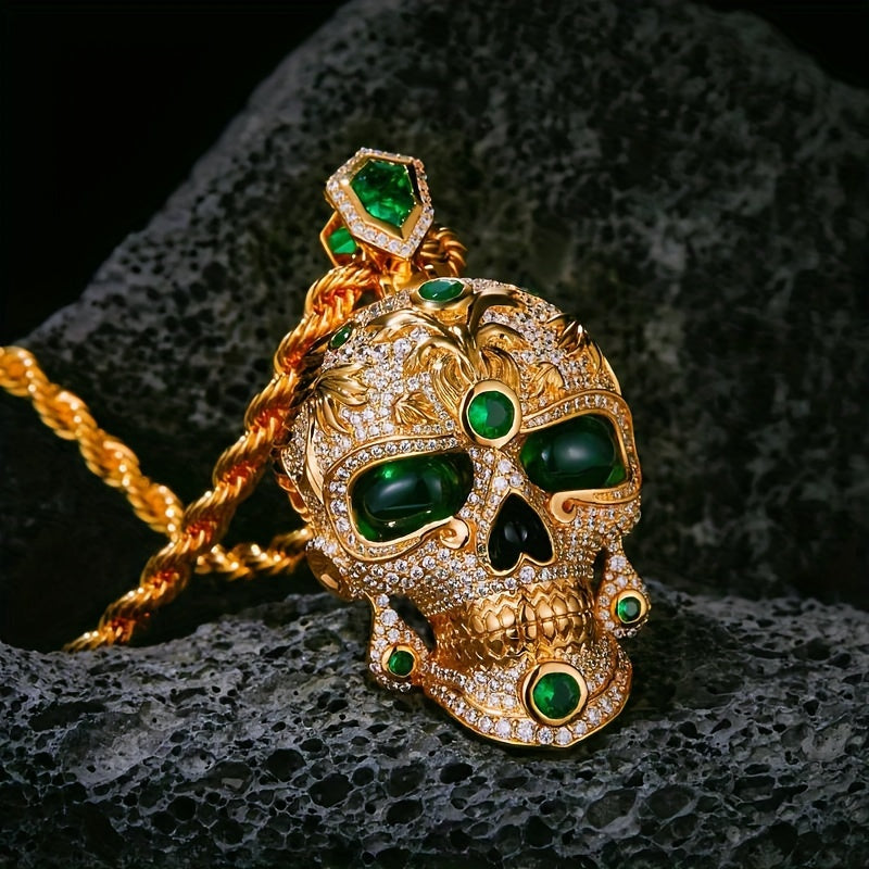 Gothic Synthetic Green Treasure Eye Skull Pendant Necklace Is A Fashionable Accessory Suitable for Both Men And Women. It Can Be Worn As A Matching Set And Makes for A Perfect Birthday, Anniversary, Or Halloween Romantic Gift
