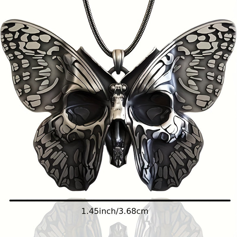 Butterfly with Skull Necklace, Punk Retro Gothic Butterfly with Skull Necklace Nature & Gothic Style Enthusiasts