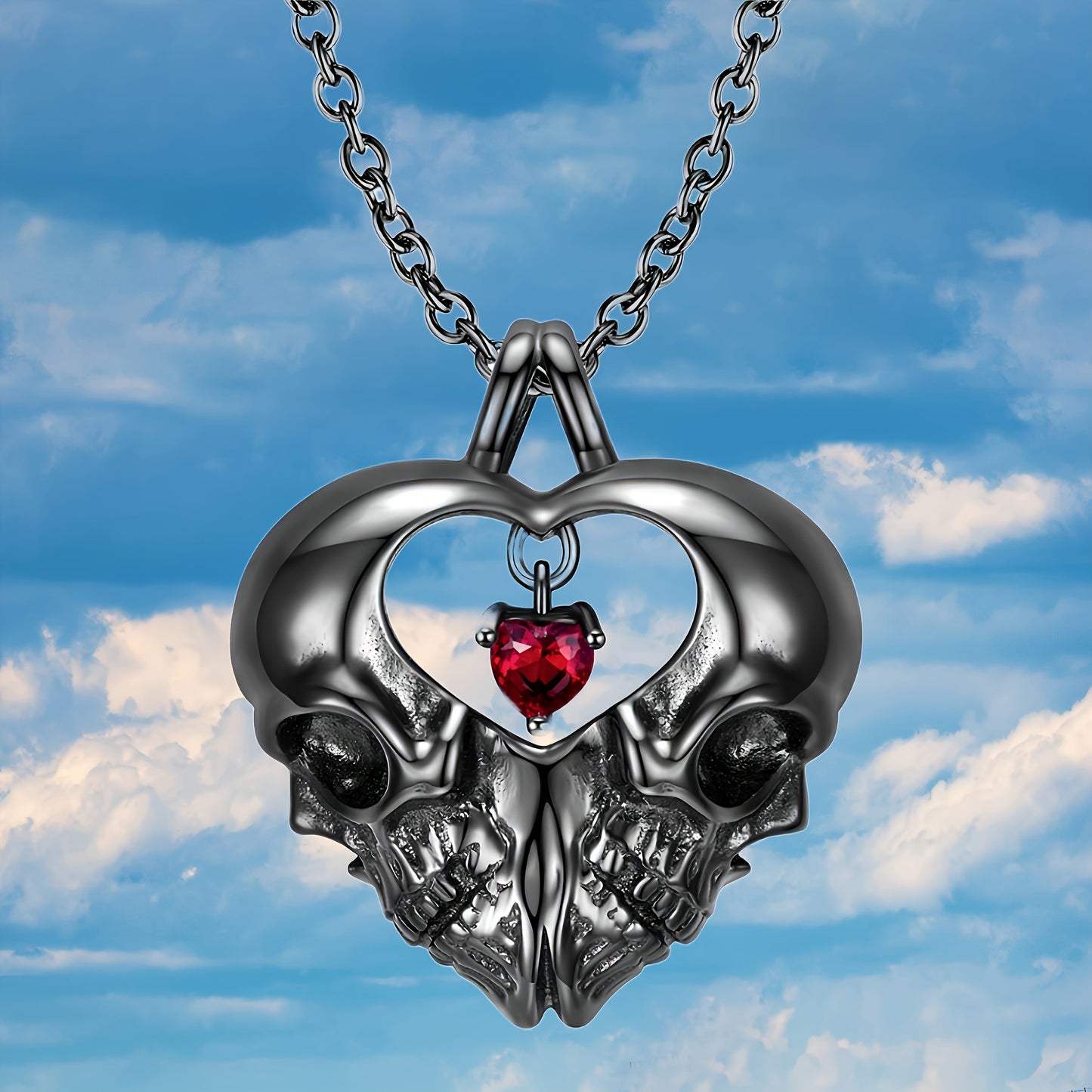 Fashion Halloween Double Skull Pendant Necklace, Heart Necklace Birthday Gift Halloween Gift Anniversary Gift Holiday Party Gift