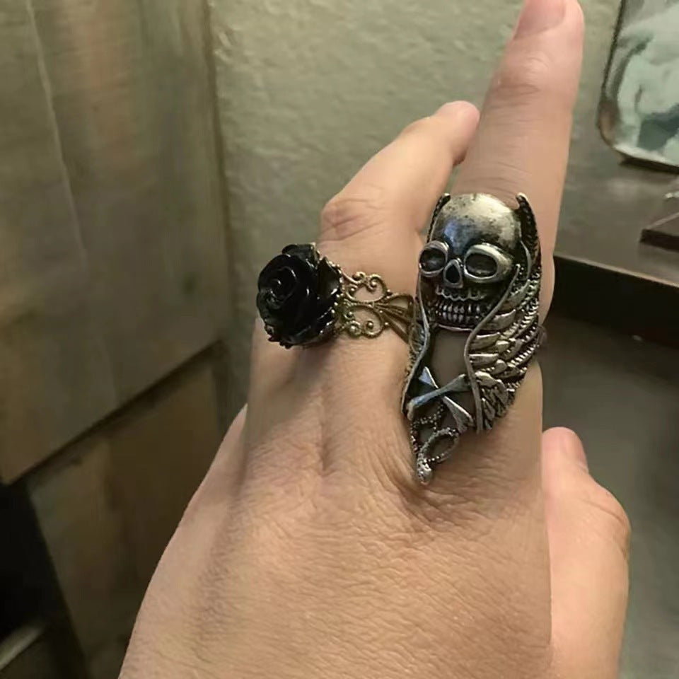 Skull Ring Vintage Punk Style Skull Feather Ring Rock Hip-hop Ring Birthday Gift For Women