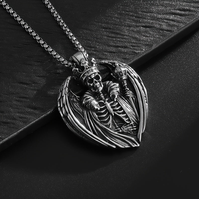 Men's Hip Hop Punk Crown Skull Pendant - 316L Stainless Steel, Antique Silvery Finish