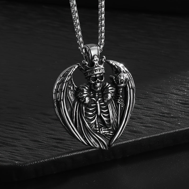 Men's Hip Hop Punk Crown Skull Pendant - 316L Stainless Steel, Antique Silvery Finish