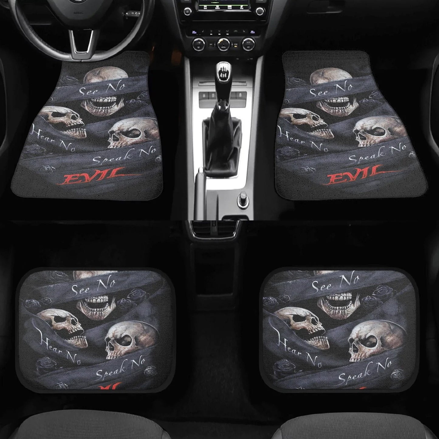 No see no hear no speak evils skull car seat cover car mat, gothic skull car seat cover mats, Halloween evils skull car protector cover mat